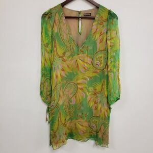Maliparmi Womens Silk Paisley Dress Size 40 IT S US Green Artsy Eclectic Unique